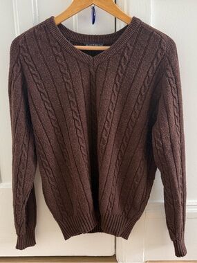 Brandy Melville Ida Brown Wool Blend Cable Knit V-Neck Oversized Sweater